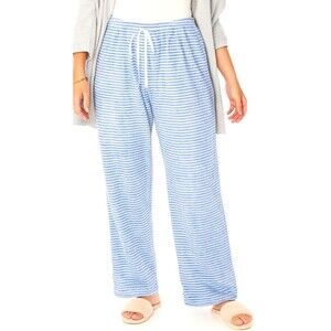Daniel Buchler Women Pants M Blue Stripe Super Soft Plush Fleece Pajama Lounge